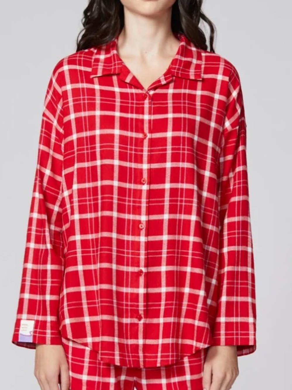 NWT Florence by Mills Red Plaid Button Up Flannel Pajama Sleep Shirt M